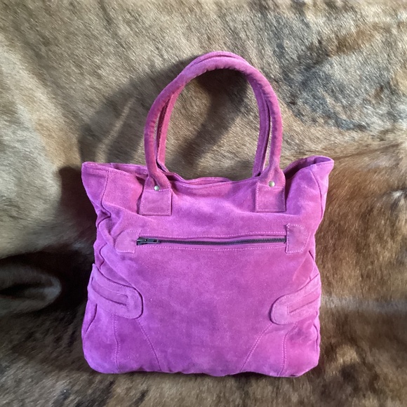 Silhouettes Pink Suede Genuine Leather Tote Handbag - Picture 1 of 11
